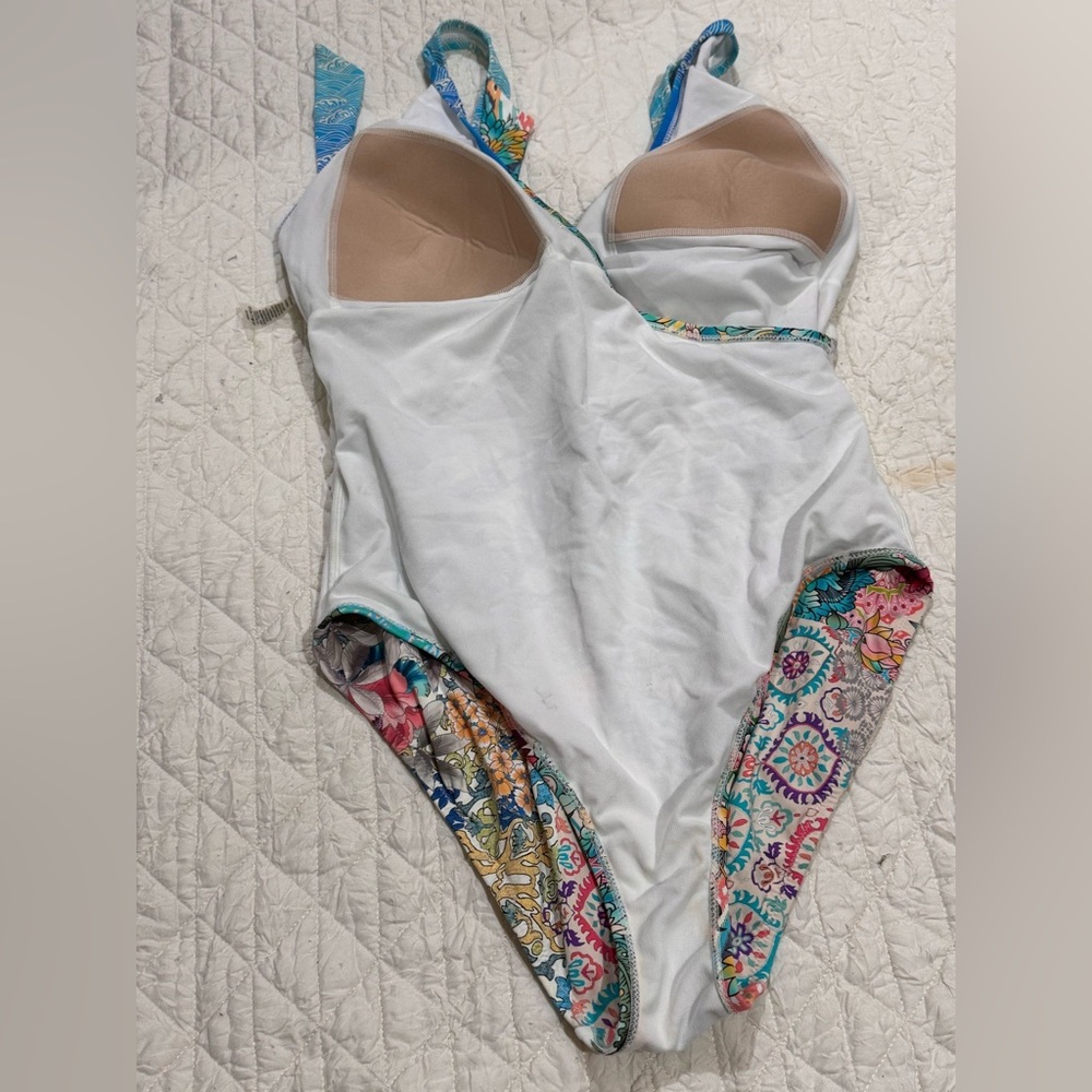 Johnny Was Floral One-Piece Swimsuit in Blue, Pink, Green - Picture 4 of 10